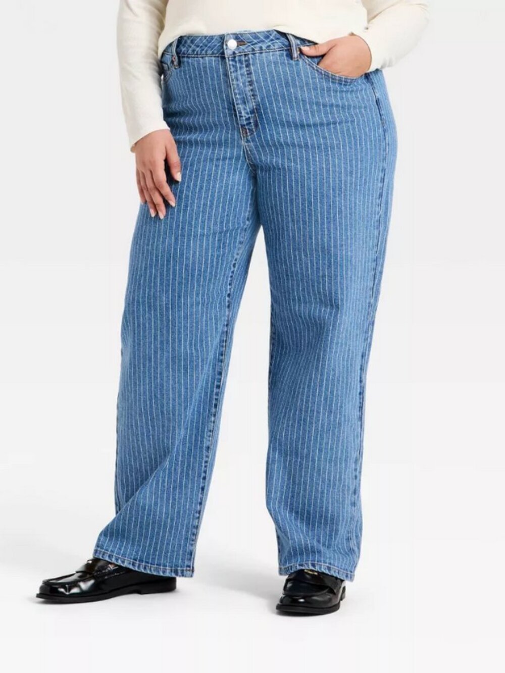 Women's High-Rise Straight Leg Jeans - Ava & Viv™ Blue Pinstripe 18
